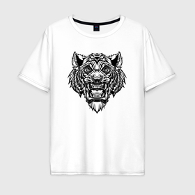 Мужская футболка хлопок Oversize с принтом Злобный тигр в Кировске, 100% хлопок | свободный крой, круглый ворот, “спинка” длиннее передней части | 