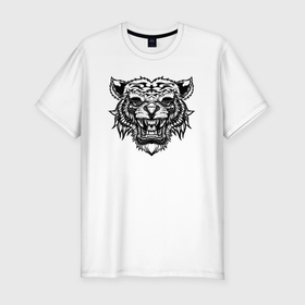 Мужская футболка хлопок Slim с принтом Агрессивный тигр , 92% хлопок, 8% лайкра | приталенный силуэт, круглый вырез ворота, длина до линии бедра, короткий рукав | 