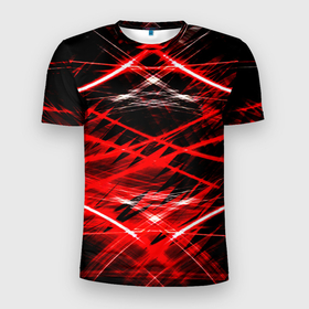 Мужская футболка 3D Slim с принтом Красный лазер линии , 100% полиэстер с улучшенными характеристиками | приталенный силуэт, круглая горловина, широкие плечи, сужается к линии бедра | Тематика изображения на принте: 