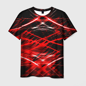 Мужская футболка 3D с принтом Красный лазер линии , 100% полиэфир | прямой крой, круглый вырез горловины, длина до линии бедер | Тематика изображения на принте: 