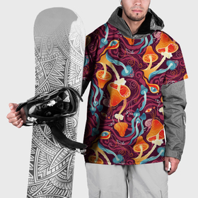 Накидка на куртку 3D с принтом Светящиеся волшебные грибы в Санкт-Петербурге, 100% полиэстер |  | Тематика изображения на принте: 