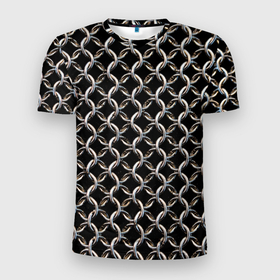 Мужская футболка 3D Slim с принтом Кольчуга крупная в Екатеринбурге, 100% полиэстер с улучшенными характеристиками | приталенный силуэт, круглая горловина, широкие плечи, сужается к линии бедра | Тематика изображения на принте: 