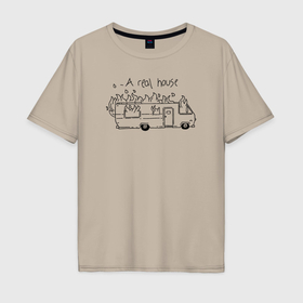 Мужская футболка хлопок Oversize с принтом Горящий дом на колесах в Тюмени, 100% хлопок | свободный крой, круглый ворот, “спинка” длиннее передней части | 