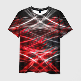 Мужская футболка 3D с принтом Красный лазер линии , 100% полиэфир | прямой крой, круглый вырез горловины, длина до линии бедер | Тематика изображения на принте: 