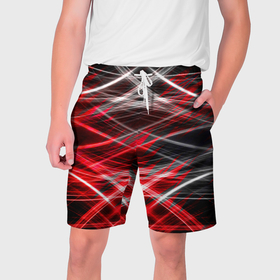 Мужские шорты 3D с принтом Красный лазер линии ,  полиэстер 100% | прямой крой, два кармана без застежек по бокам. Мягкая трикотажная резинка на поясе, внутри которой широкие завязки. Длина чуть выше колен | Тематика изображения на принте: 