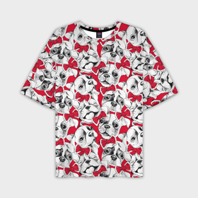 Мужская футболка oversize 3D с принтом Французские бульдоги с красными бабочками в Курске,  |  | 