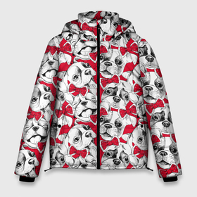 Мужская зимняя куртка 3D с принтом Французские бульдоги с красными бабочками в Санкт-Петербурге, верх — 100% полиэстер; подкладка — 100% полиэстер; утеплитель — 100% полиэстер | длина ниже бедра, свободный силуэт Оверсайз. Есть воротник-стойка, отстегивающийся капюшон и ветрозащитная планка. 

Боковые карманы с листочкой на кнопках и внутренний карман на молнии. | Тематика изображения на принте: 