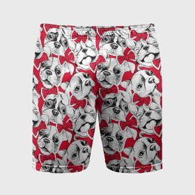 Мужские шорты спортивные с принтом Французские бульдоги с красными бабочками ,  |  | Тематика изображения на принте: 