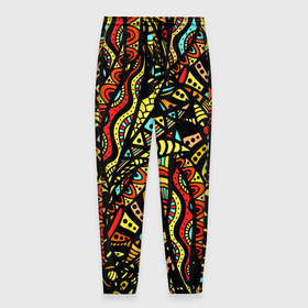 Мужские брюки 3D с принтом Африканская живопись в Тюмени, 100% полиэстер | манжеты по низу, эластичный пояс регулируется шнурком, по бокам два кармана без застежек, внутренняя часть кармана из мелкой сетки | 