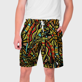 Мужские шорты 3D с принтом Африканская живопись в Курске,  полиэстер 100% | прямой крой, два кармана без застежек по бокам. Мягкая трикотажная резинка на поясе, внутри которой широкие завязки. Длина чуть выше колен | 