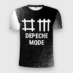 Мужская футболка 3D Slim с принтом Depeche Mode glitch на темном фоне , 100% полиэстер с улучшенными характеристиками | приталенный силуэт, круглая горловина, широкие плечи, сужается к линии бедра | 