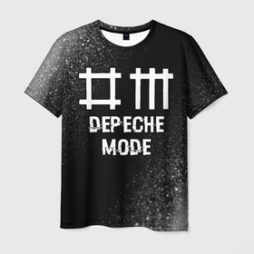 Мужская футболка 3D с принтом Depeche Mode glitch на темном фоне , 100% полиэфир | прямой крой, круглый вырез горловины, длина до линии бедер | Тематика изображения на принте: 