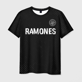 Мужская футболка 3D с принтом Ramones glitch на темном фоне посередине в Петрозаводске, 100% полиэфир | прямой крой, круглый вырез горловины, длина до линии бедер | Тематика изображения на принте: 