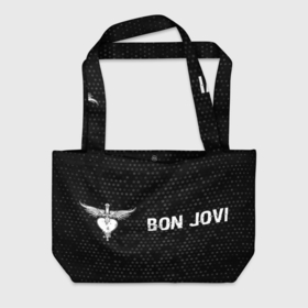 Пляжная сумка 3D с принтом Bon Jovi glitch на темном фоне по горизонтали в Курске, 100% полиэстер | застегивается на металлическую кнопку; внутренний карман застегивается на молнию. Стенки укреплены специальным мягким материалом, чтобы защитить содержимое от несильных ударов
 | 