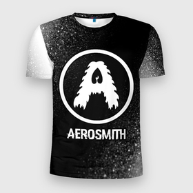 Мужская футболка 3D Slim с принтом Aerosmith glitch на темном фоне в Петрозаводске, 100% полиэстер с улучшенными характеристиками | приталенный силуэт, круглая горловина, широкие плечи, сужается к линии бедра | 