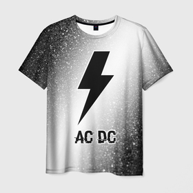 Мужская футболка 3D с принтом AC DC glitch на светлом фоне в Курске, 100% полиэфир | прямой крой, круглый вырез горловины, длина до линии бедер | 