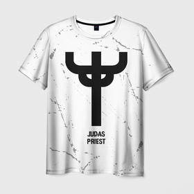 Мужская футболка 3D с принтом Judas Priest glitch на светлом фоне в Екатеринбурге, 100% полиэфир | прямой крой, круглый вырез горловины, длина до линии бедер | 