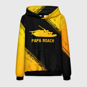 Мужская толстовка 3D с принтом Papa Roach   gold gradient в Екатеринбурге, 100% полиэстер | двухслойный капюшон со шнурком для регулировки, мягкие манжеты на рукавах и по низу толстовки, спереди карман-кенгуру с мягким внутренним слоем. | 