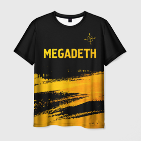 Мужская футболка 3D с принтом Megadeth   gold gradient посередине , 100% полиэфир | прямой крой, круглый вырез горловины, длина до линии бедер | 