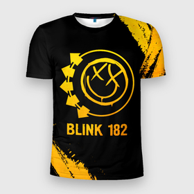 Мужская футболка 3D Slim с принтом Blink 182   gold gradient в Новосибирске, 100% полиэстер с улучшенными характеристиками | приталенный силуэт, круглая горловина, широкие плечи, сужается к линии бедра | Тематика изображения на принте: 