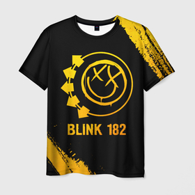 Мужская футболка 3D с принтом Blink 182   gold gradient в Новосибирске, 100% полиэфир | прямой крой, круглый вырез горловины, длина до линии бедер | 
