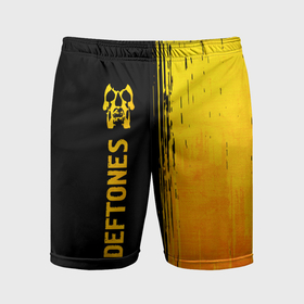 Мужские шорты спортивные с принтом Deftones   gold gradient по вертикали в Кировске,  |  | Тематика изображения на принте: 