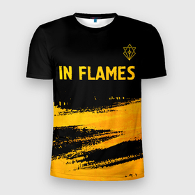 Мужская футболка 3D Slim с принтом In Flames   gold gradient посередине в Петрозаводске, 100% полиэстер с улучшенными характеристиками | приталенный силуэт, круглая горловина, широкие плечи, сужается к линии бедра | 
