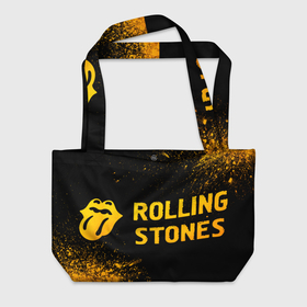 Пляжная сумка 3D с принтом Rolling Stones   gold gradient по горизонтали в Тюмени, 100% полиэстер | застегивается на металлическую кнопку; внутренний карман застегивается на молнию. Стенки укреплены специальным мягким материалом, чтобы защитить содержимое от несильных ударов
 | 