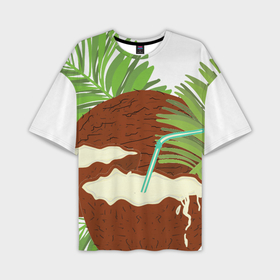 Мужская футболка oversize 3D с принтом Кокосы и листья в Белгороде,  |  | Тематика изображения на принте: 