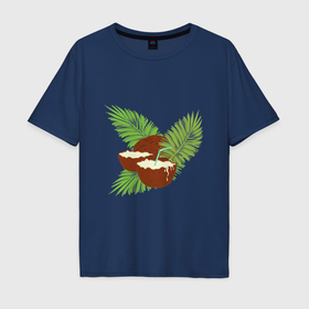 Мужская футболка хлопок Oversize с принтом Кокосы и листья в Белгороде, 100% хлопок | свободный крой, круглый ворот, “спинка” длиннее передней части | Тематика изображения на принте: 