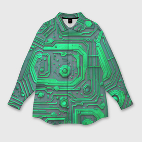 Мужская рубашка oversize 3D с принтом Неоновая плата с микросхемами и гайками в Белгороде,  |  | 