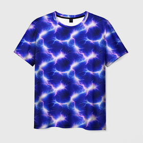Мужская футболка 3D с принтом Разряд молний текстура в Рязани, 100% полиэфир | прямой крой, круглый вырез горловины, длина до линии бедер | 