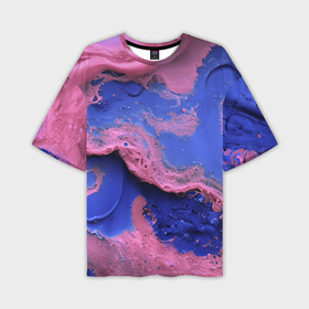 Мужская футболка oversize 3D с принтом Розовая пена на синей краске в Санкт-Петербурге,  |  | 