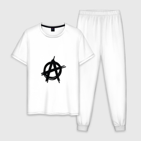 Мужская пижама хлопок с принтом Символ анархии минимализм в Петрозаводске, 100% хлопок | брюки и футболка прямого кроя, без карманов, на брюках мягкая резинка на поясе и по низу штанин
 | 