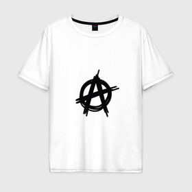 Мужская футболка хлопок Oversize с принтом Символ анархии минимализм , 100% хлопок | свободный крой, круглый ворот, “спинка” длиннее передней части | 
