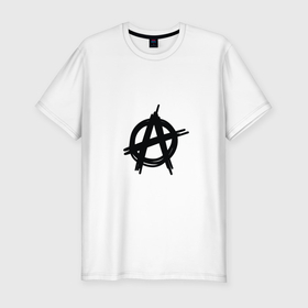 Мужская футболка хлопок Slim с принтом Символ анархии минимализм в Белгороде, 92% хлопок, 8% лайкра | приталенный силуэт, круглый вырез ворота, длина до линии бедра, короткий рукав | 