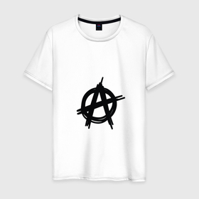 Мужская футболка хлопок с принтом Символ анархии минимализм в Кировске, 100% хлопок | прямой крой, круглый вырез горловины, длина до линии бедер, слегка спущенное плечо. | 