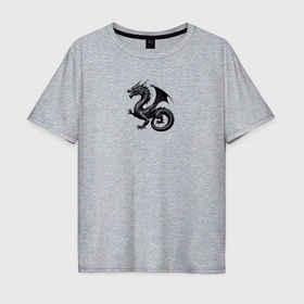 Мужская футболка хлопок Oversize с принтом Абстрактный черный дракон в Екатеринбурге, 100% хлопок | свободный крой, круглый ворот, “спинка” длиннее передней части | Тематика изображения на принте: 