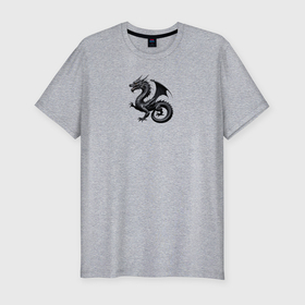 Мужская футболка хлопок Slim с принтом Абстрактный черный дракон в Екатеринбурге, 92% хлопок, 8% лайкра | приталенный силуэт, круглый вырез ворота, длина до линии бедра, короткий рукав | Тематика изображения на принте: 