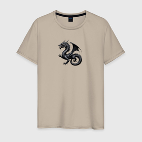 Мужская футболка хлопок с принтом Абстрактный черный дракон в Екатеринбурге, 100% хлопок | прямой крой, круглый вырез горловины, длина до линии бедер, слегка спущенное плечо. | 