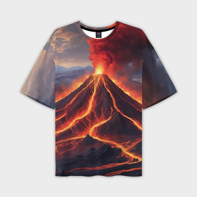 Мужская футболка oversize 3D с принтом Пейзаж с извергающимся вулканом ,  |  | Тематика изображения на принте: 
