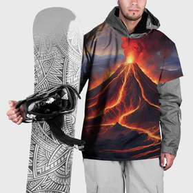 Накидка на куртку 3D с принтом Пейзаж с извергающимся вулканом , 100% полиэстер |  | Тематика изображения на принте: 
