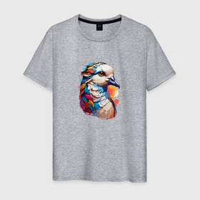 Мужская футболка хлопок с принтом Голубь в ярких красках в Новосибирске, 100% хлопок | прямой крой, круглый вырез горловины, длина до линии бедер, слегка спущенное плечо. | Тематика изображения на принте: 