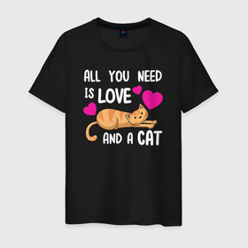 Мужская футболка хлопок с принтом Любовь и котики в Санкт-Петербурге, 100% хлопок | прямой крой, круглый вырез горловины, длина до линии бедер, слегка спущенное плечо. | 
