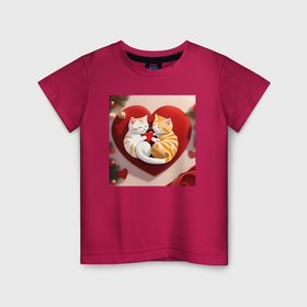 Детская футболка хлопок с принтом Котята с сердчком в Екатеринбурге, 100% хлопок | круглый вырез горловины, полуприлегающий силуэт, длина до линии бедер | 