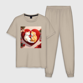 Мужская пижама хлопок с принтом Котята с сердчком в Санкт-Петербурге, 100% хлопок | брюки и футболка прямого кроя, без карманов, на брюках мягкая резинка на поясе и по низу штанин
 | 