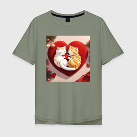 Мужская футболка хлопок Oversize с принтом Котята с сердчком в Кировске, 100% хлопок | свободный крой, круглый ворот, “спинка” длиннее передней части | 