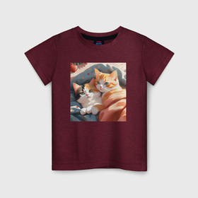 Детская футболка хлопок с принтом Милые котята под одеялом в Курске, 100% хлопок | круглый вырез горловины, полуприлегающий силуэт, длина до линии бедер | 