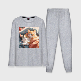 Мужская пижама с лонгсливом хлопок с принтом Милые котята под одеялом в Курске,  |  | 