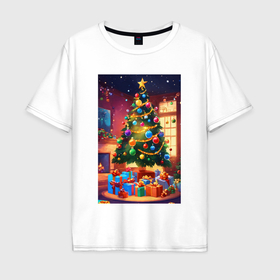Мужская футболка хлопок Oversize с принтом Красочное рождество в Курске, 100% хлопок | свободный крой, круглый ворот, “спинка” длиннее передней части | 